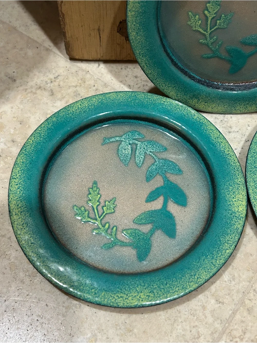 vintage handmade enamel on copper decorative Drink Coaster Set of 3